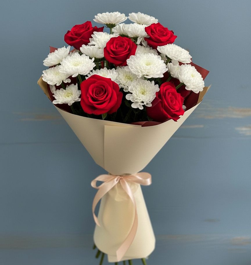 Букет цветов из: Розы и Хризантемы в Болтино