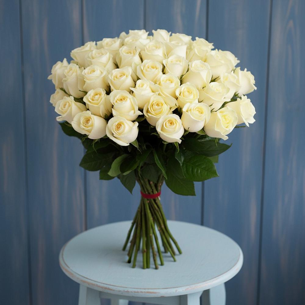 Букет 51 Белая роза Эдлесс Лав в Болтино