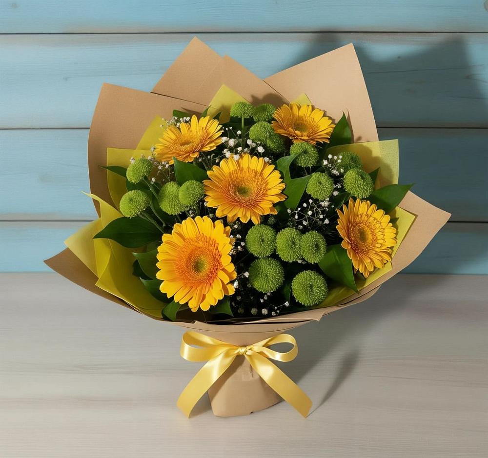 Букет цветов из: Герберы и Хризантемы в Болтино