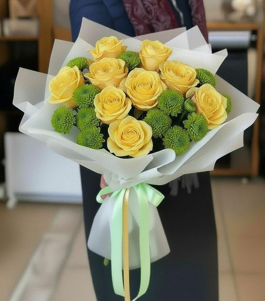 Букет цветов из: Хризантемы и Розы в Болтино