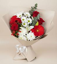 Букет цветов из:  Розы, Хризантемы, Герберы и Лилии в Болтино