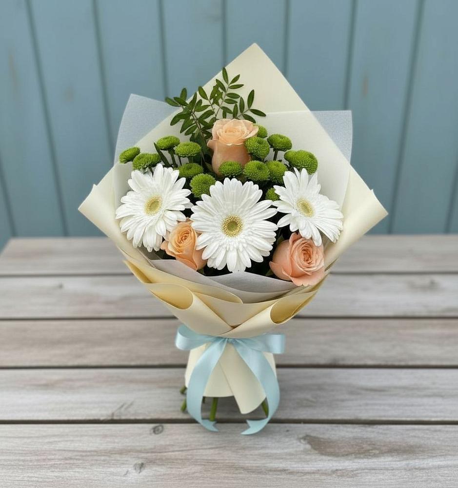 Букет цветов из: Герберы, Розы и Хризантемы в Болтино