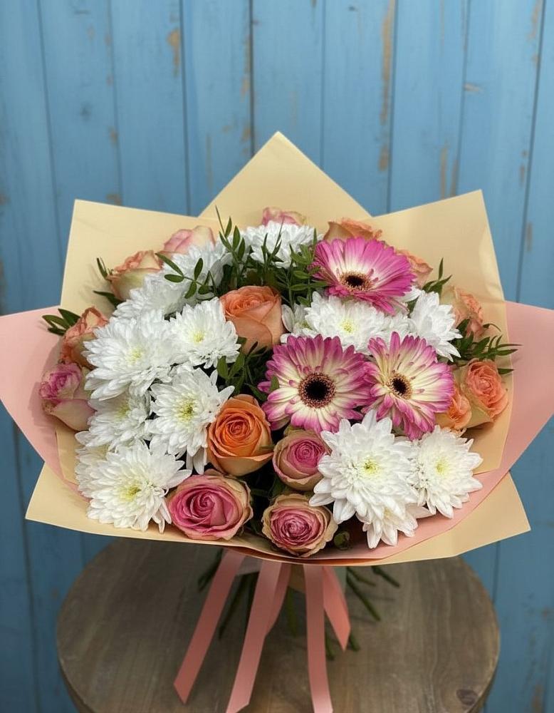 Букет цветов из: Розы, Герберы и Хризантемы в Болтино