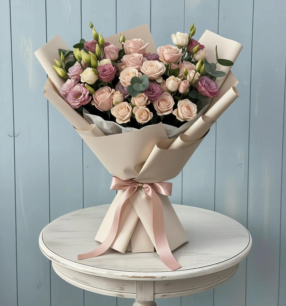 Букет цветов из: Розы и Лизиантусы в Болтино